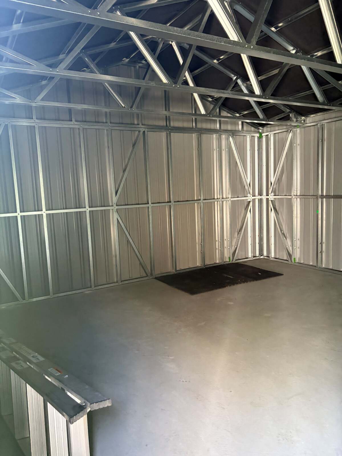 Inside the garage, braced walls and clear floor