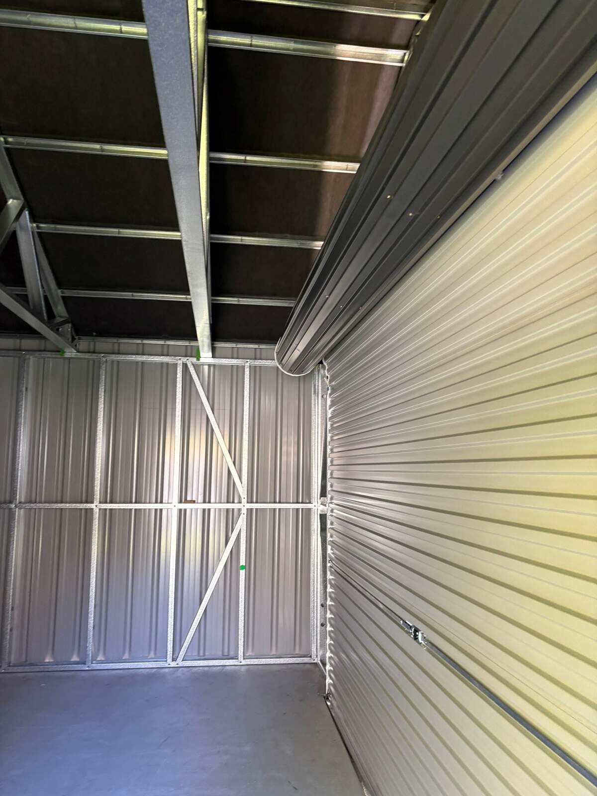 Close up of the Colorsteel cladding and roller door inside